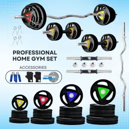 10 kg Professional Adjustable Rubber Coated Home Gym Set With 4ft Curl Rod (25 MM) Home Gym Combo-18