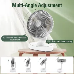 Solisca Desk Fan Oscillating Table Fan,Rechargeable Fan Micro/Type C Input Quiet Fan Mini Portable 3 Speed mode Build-in Battery Rechargeable-cooling blade USB Fan image 4