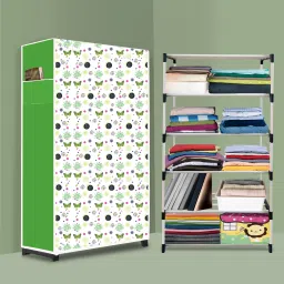 Strong 5 Shelf Plastic Foldable Wardrobe and Portable Almirah for Adults, Kids PVC Collapsible Wardrobe-image-86