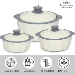 jaypee Hotfeast Inner Steel Serving Dinner Set Chapati Box for Gifting Dining Tableware Pack of 3 Serve Casserole Set image 3