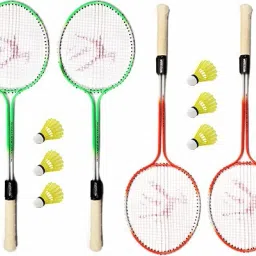 Multicolour Badminton kit Set Of 4 Piece Racquet with 6 Piece Plastic ShuttleCock Badminton Kit-29