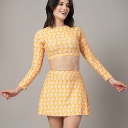 CUKOO Padded Yellow Floral Skirtini Swimwear Printed Women Swim-dress Yellow Swimsuit-picture-2