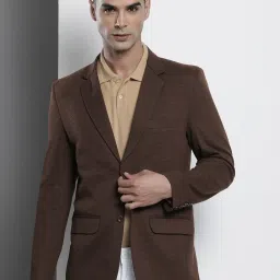 Men Self Design Single Breasted Casual Blazer-image-100