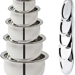 narv Steel Stainless Steel Handi with Lid Cooking Serving Pot 5 Pc, Biryani Handi K0 4.7 inch, 5.5 inch, 6.2 inch, 6.6 inch, 7.4 inch Lid Set, Pack of 10-picture-46
