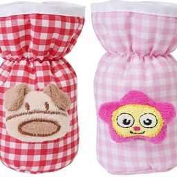Soft Cotton Stretchable Baby Feeding Bottle Cover With Easy To Hold Strap For Newborn/Toddler Babies - Cute Attractive Teddy Cartoon With Over All Check Print | Small (60-125 ML) (Red, Pink)-image-84
