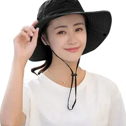 AlexVyan Sunshade Round Crown Hat Sun Visor Hats for Women Wide Brim Summer Ponytail Cap-image-35