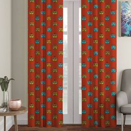 HOUZZCODE Red & Blue Set of 2 Black Out Long Door Curtain-29