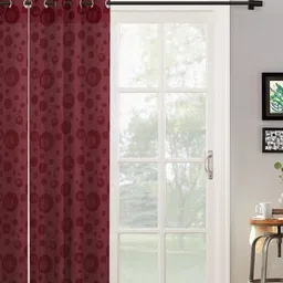 HOSTA HOMES Maroon Geometric Sheer Long Door Curtain-31