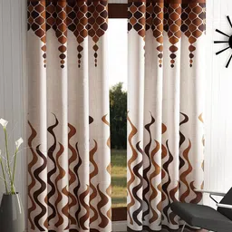 Home Sizzler Brown & Cream-Coloured Set of 2 Long Door Curtains-image-48