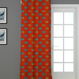 HOUZZCODE Red & Blue Set of 2 Black Out Long Door Curtain image 2