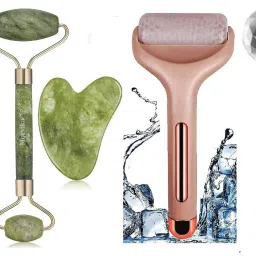 Golden Ice Roller Face Massager, 3D Massager, Jade roller/Gua Sha Face massager-image-33