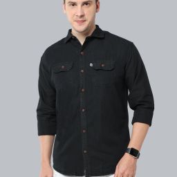 Men Regular Fit Solid Cut Away Collar Casual Shirt-image-3