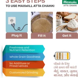 Maxwill Jupiter Plus Fully Automatic Attachakki, Domestic Aata Maker, Gharghanti (Golden Donuts Print) Flourmill image 5