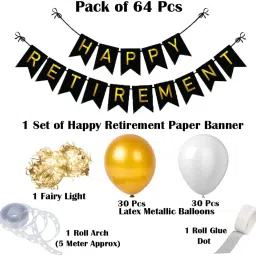 kapoor stores Solid Retirement Party Decorations with Banner for Women & Men, Gold and White Balloon image 2