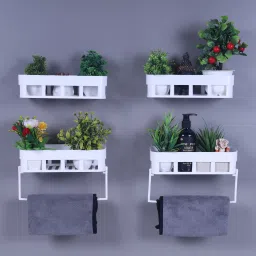 Self Adhesive Bathroom Shelf/Bathroom Organizer Shelf/Wall Mount Towel Hanger Plastic Wall Shelf-image-15