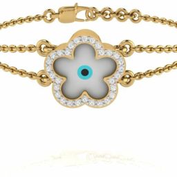 Diamtrendz Jewels Clover Evil Eye BIS Hallmarked Pure Gold Yellow Gold 14kt Cubic Zirconia Bracelet-image-34