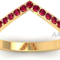 V Shape Ruby Chevron Wedding Band Silver Ring-image-53