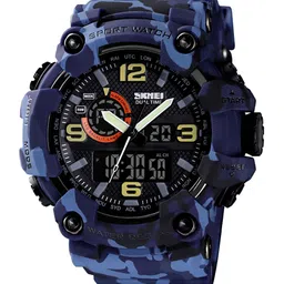 Skmei Men Round Dial & Analogue And Digital Multi Function Watch 1520 Camo Blue-3