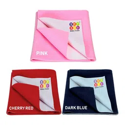 BeyBee Kids Pack Of 3 Pink Blue & Red Solid Waterproof Dry Sheet Cotton Mattress Protector-5