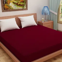 DREAM CARE Maroon Cotton Water Resistant Queen Bed Mattress Protector-image-65
