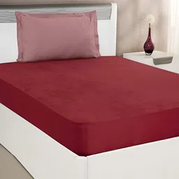 RF RELAXFEEL Maroon Terry Fitted Single Size  Water Resistant Mattress Protector-image-18