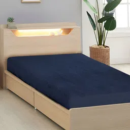 Aura Navy Blue Terry Cotton Single Bed Water Resistant Mattress Protector-image-67