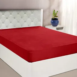 GADDA CO Maroon Terry Water Resistant Fitted Mattress Protector-image-70