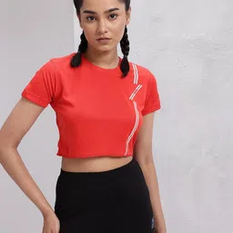 hrx by hrithik roshan Women Solid Round Neck Polyester Orange T-Shirt-picture-33