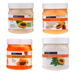 FEELHIGH Set Of 4 Papaya Scrub Cream Mask & Gel Facial Kit 500ml Each-29
