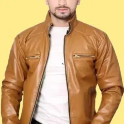 Men Solid Leather Jacket-image-90