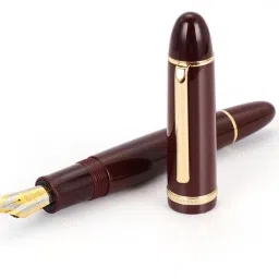 Ledos Jinhao X159 Maroon Color Acrylic With Golden Trims Fine Nib Fountain Pen-10