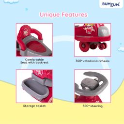 bumtum Baby Swing Car Tuk-Tuk Ride On Toy With Music, Sound Backrest & Comfortable Seat image 2