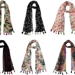 Floral Print Chiffon Women Multicolor Scarf, Stole, Fancy Scarf-image-58