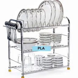 Utensil Kitchen Rack Stainless Steel 3 Shelf Wall Mount Kitchen Utensils Rack (18x18 inches) Steel-21