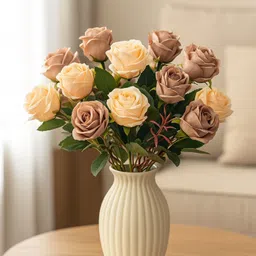 artsy Artificial flowers for Home Decoration Rose Flower Bunch Coffee Golden Multicolor Rose Artificial Flower-picture-0
