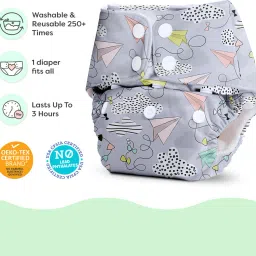 superbottoms Basic Certified Soft Fleece Lined Pocket Cloth Diaper with 1 Wet-Free Insert (FreeSize Reusable & Adjustable Cloth Diaper,Fits from 5-17 kg, Airplane) image 4