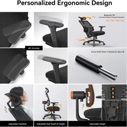 drogo Ergonomic Office & Computer chair with Lumbar Support, 4D Armrest, Recline, Tray Mesh Office Executive Chair image 3