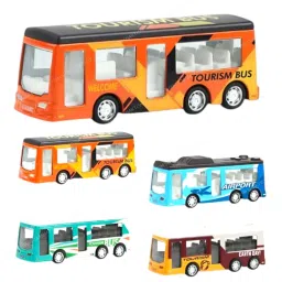 bazaar Diecast Alloy Toy Bus Set Pullback Action Model Pack of 4 Friction Powered image 2