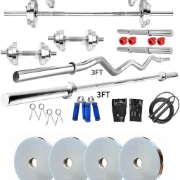 30 kg Steel Plates (2.5KGX4Pc,5KGX4Pc) 3FT Curl & 3FT Straight 28mm Solid Rods, Clamp Home Gym Combo-35