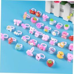 36 Pair Kids Girls Cartoon Pretend Play Toy Fancy Finger Rings Plastic Ring-image-83