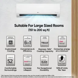 lg 2025 Model AI Convertible 6-in-1 Split 2 Ton 3 Star Split AI Dual Inverter with Faster Cooling and Energy Saving, 4 Way Air Swing, VIRAAT Mode and Diet Mode Plus AC- White image 2