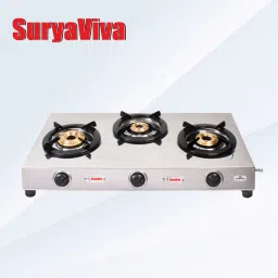Super 3B Stainless Steel 3 Cast Iron Burner steel Gas Stove(Manual,silver) Stainless Steel Manual Gas Stove-16