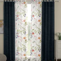 Grey Polyester Floral 7ft Semisheer Eyelet 4 Pcs Door Curtains by ROSARAHOME-picture-23