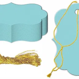 KREEPO Multi Stylish Handmade Gift Tag Colorful Blank Labels Message Note Craft Paper With Golden Strings, Price Hang Tag For Wedding Party Events 50pcs- Baltic sea Color (1.95inch x 2.75inch) Greeting Card-image-79