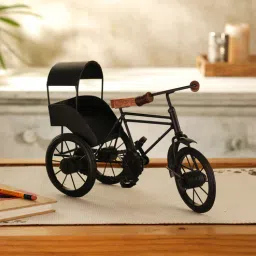 exim decor Black & Brown Iron And Wood Rickshaw Miniature-picture-37