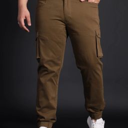 Men Regular Fit Brown Pure Cotton Trousers-image-4
