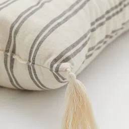 H&M Beige & Grey Striped Rectangular Tasselled Cushion image 2