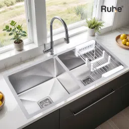 Handmade Double Bowl Kitchen Sink, 37 x 18 x 10 inches Exclusive Stainless Steel Handmade Double Bowl Kitchen Sink Vessel Sink-image-5