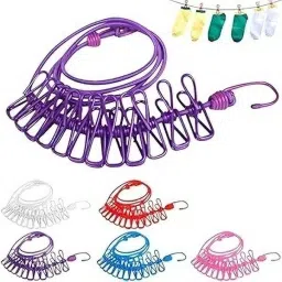 Clothe Drying Rope with Hooks Portable Travel Clothesline Adjustable 12 Pcs Clip Polypropylene Cloth Clips-41