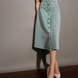 Women Washed A-line Green Skirt-image-20